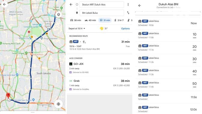 Jadwal MRT Jakarta via Google Maps